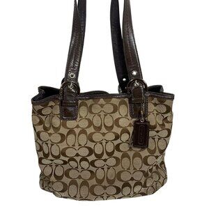 COACH Signature Soho Jacquard/Leather Tote Handbag Triple Entry Satchel F17401